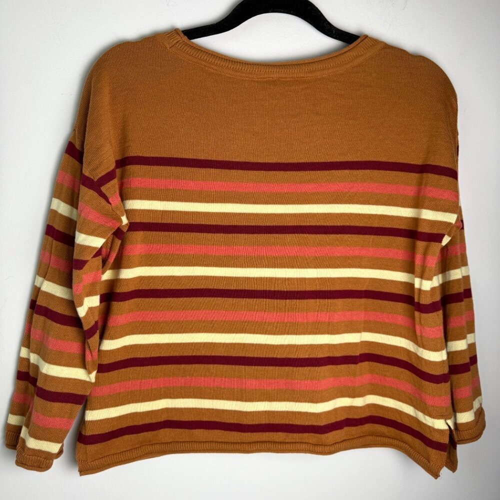 Pact Organic Cotton Wide Neck Sweater Warm Spice Striped Size SM - Picture 5 of 10